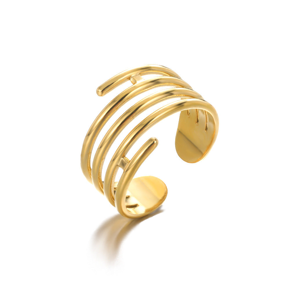 Geometry Pattern Hollow Open-end Adjustable Ring