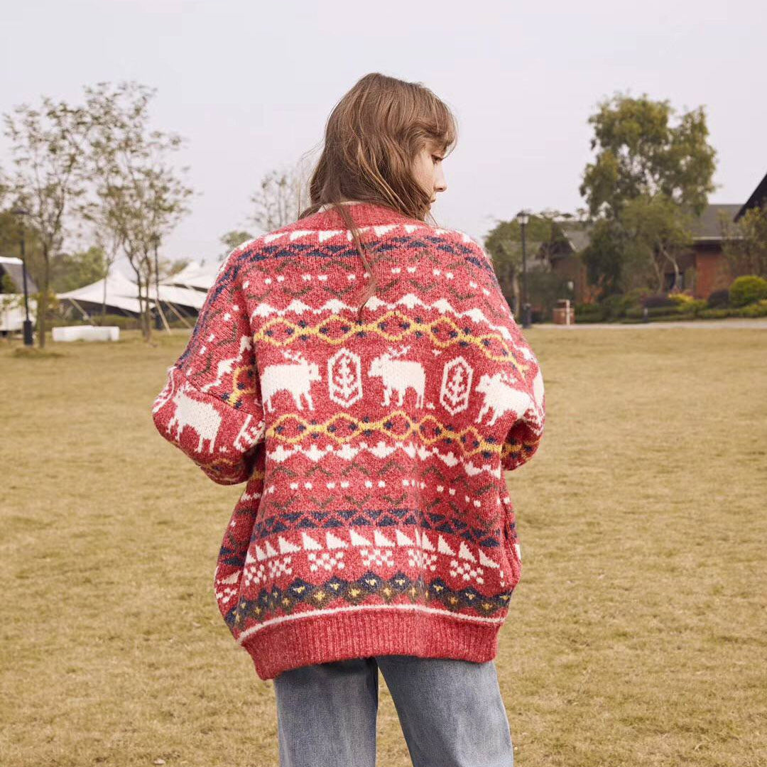 Christmas Elk Knitted Cardigan Outwear Sweater