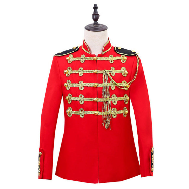 European-style Court Military Dress Men's Performance Wear Red Gold Inlaid