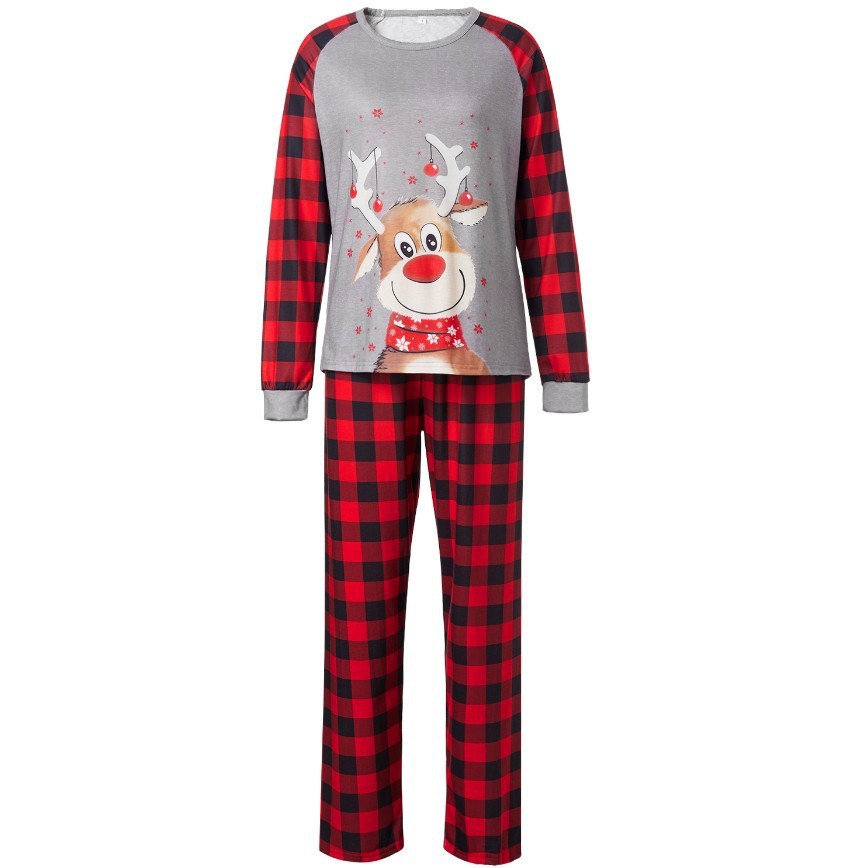 Christmas Pajamas Deer Printed Round Neck Plaid Home Parent-child Clothes