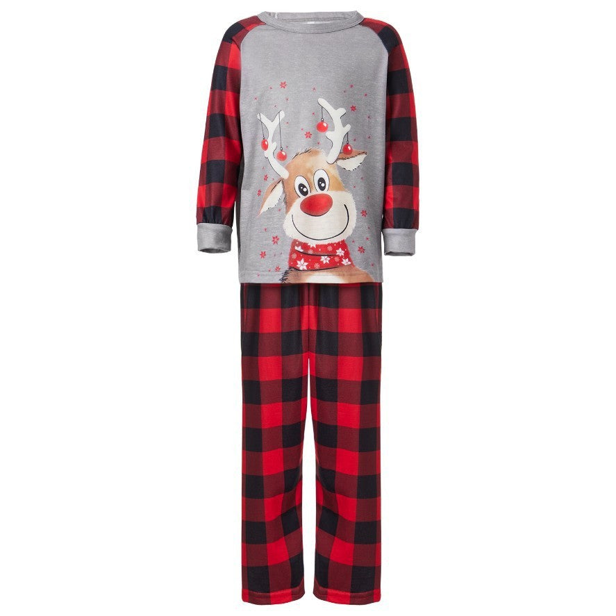 Christmas Pajamas Deer Printed Round Neck Plaid Home Parent-child Clothes