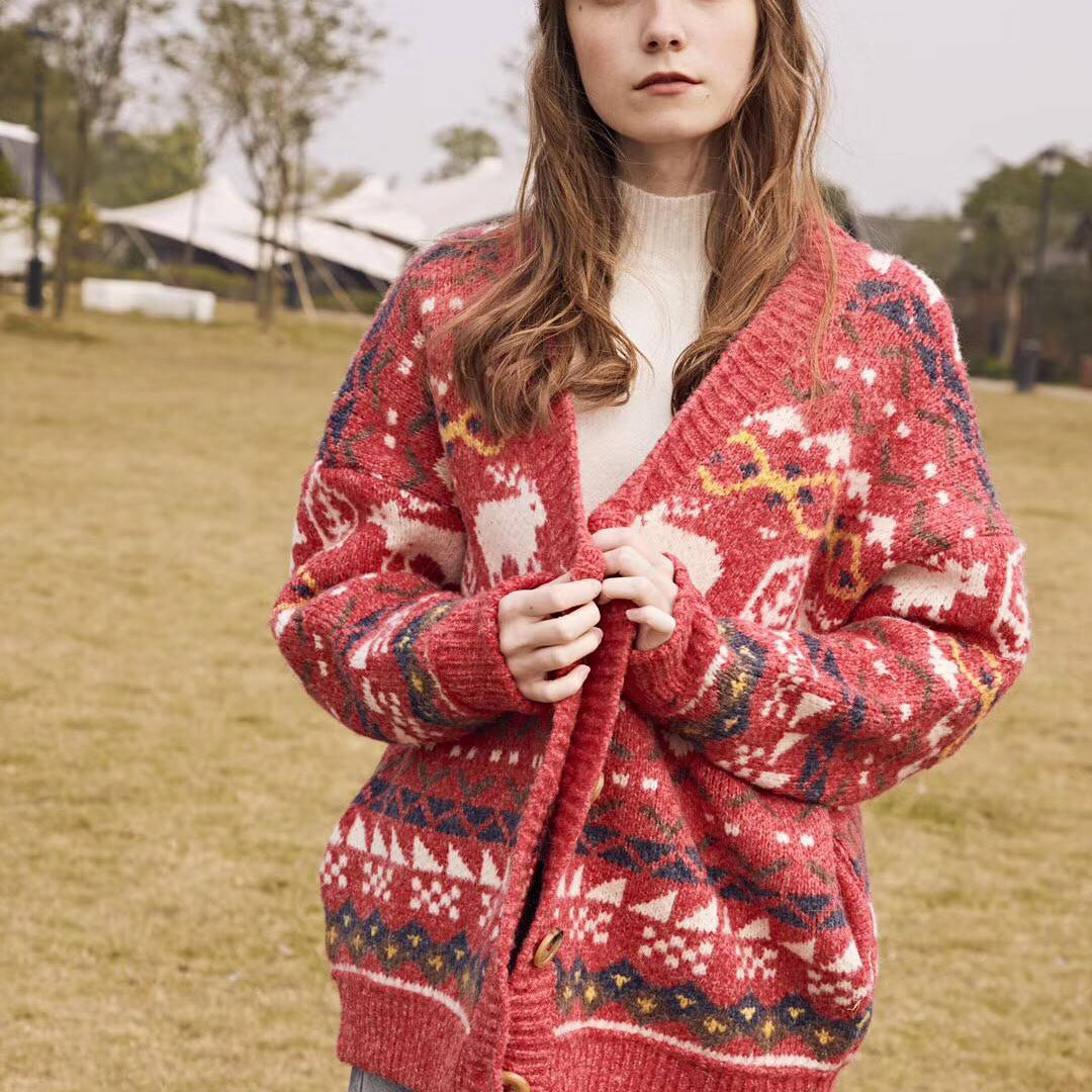 Christmas Elk Knitted Cardigan Outwear Sweater