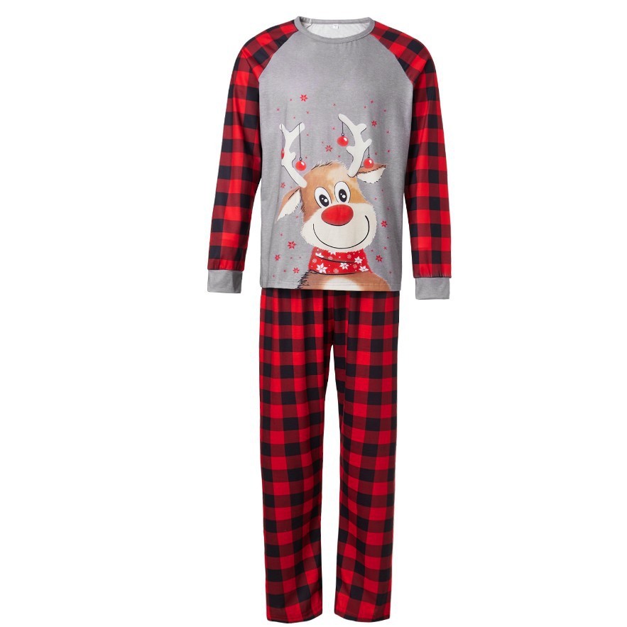 Christmas Pajamas Deer Printed Round Neck Plaid Home Parent-child Clothes