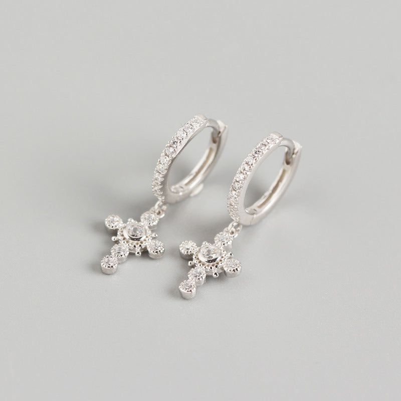 Light Luxury Sterling Silver Luxury Diamond Design Cross Earrings