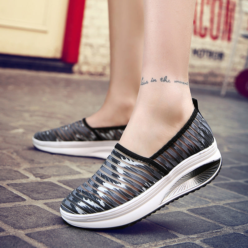 Summer Rocking Shoes Women's Shoes Thick-soled Increased Casual Sports Shoes Breathable Mesh Single Shoes New Footwear Shoes