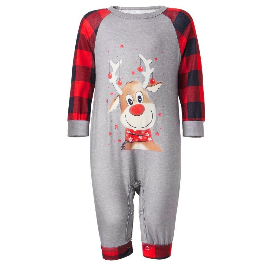 Christmas Pajamas Deer Printed Round Neck Plaid Home Parent-child Clothes